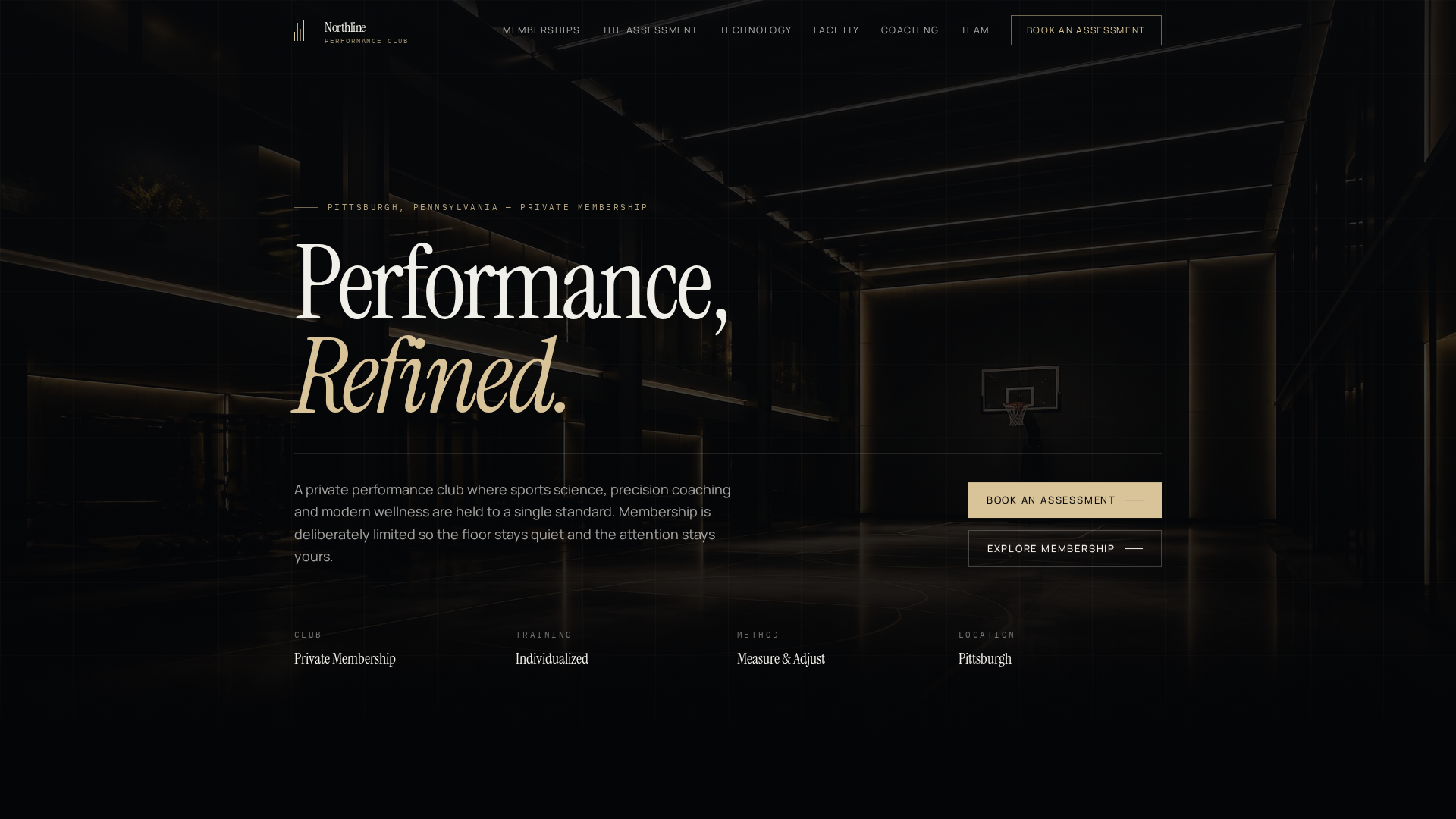 Northline Performance Club concept website homepage shown in a desktop browser