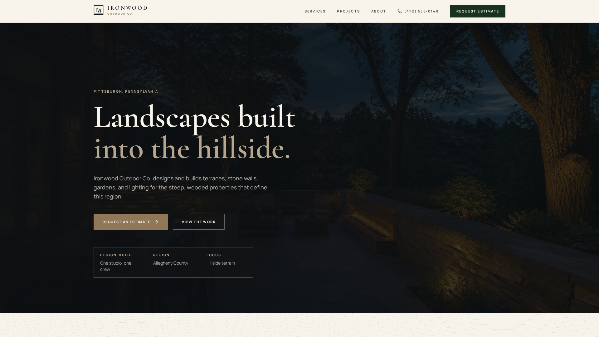 Ironwood Outdoor Co. concept website homepage shown in a desktop browser